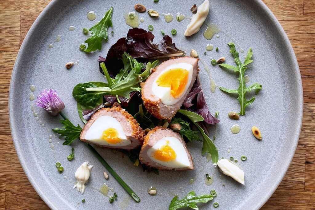 scotch egg grazing menu at burleigh court restaurant and hotel cotswolds near stroud