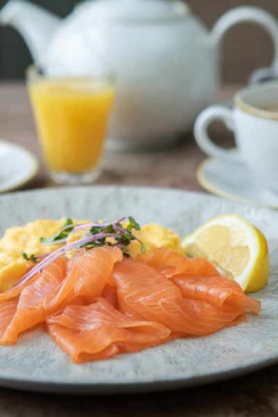 Delicious smoked salmon breakfast at The Burleigh Court Hotel